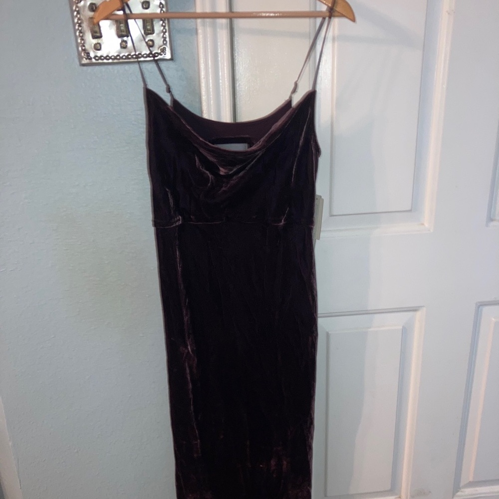 ANTHROPOLOGIE Brown Velvet Midi Slip Dress Size S